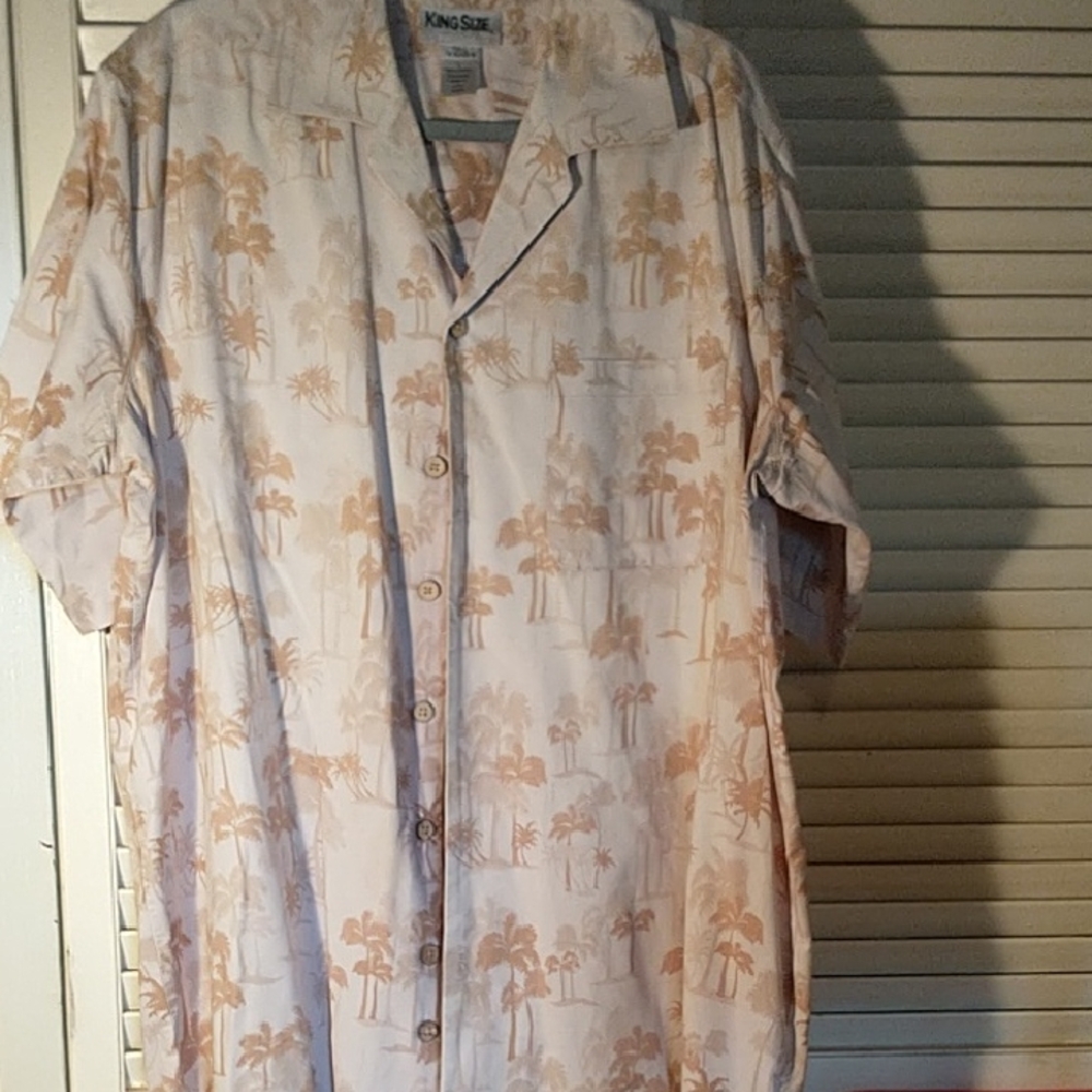 KingSize Tropical shirt beige & cream sz lg tall button down